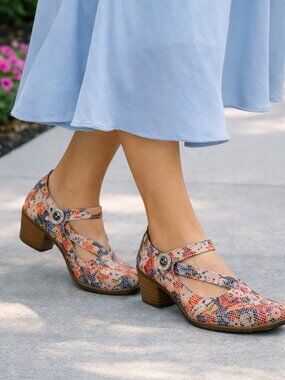 Spring Fling Mirjam Reiker leather floral Multicolor low heel shoes